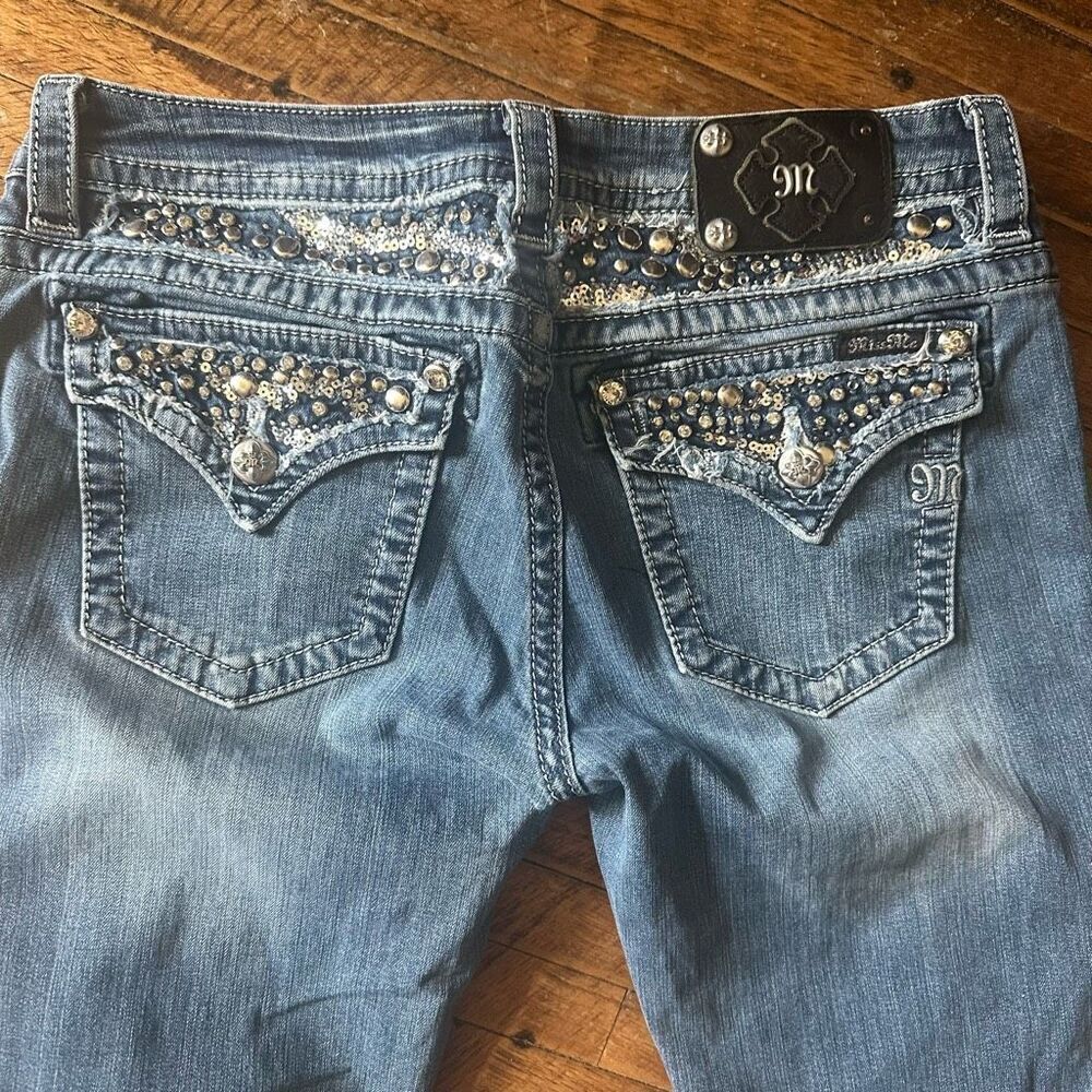 Miss Me western bling embroidered sequined distressed 30 boot jeans